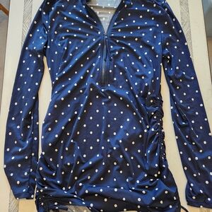 Carve Designs Navy and White Polka Dot Ruched Top